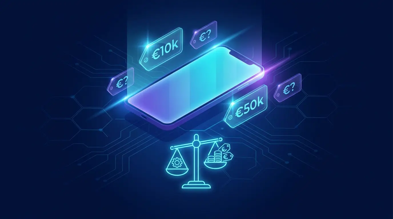 Cuánto cuesta una app: móvil con etiquetas de precio